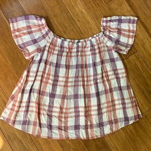 NEW EXPRESS Off Shoulder Flutter Sleeve Plaid